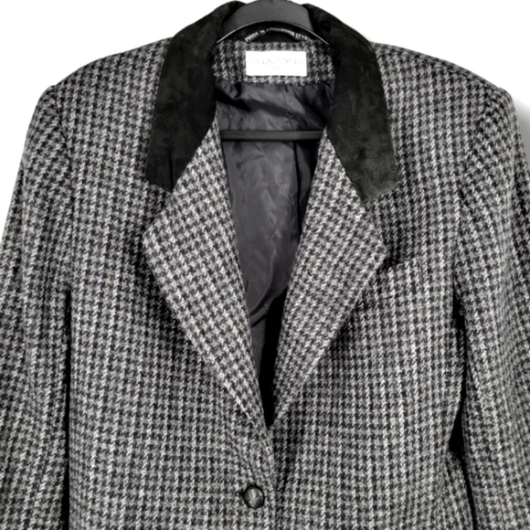 VINTAGE CASUAL CORNER Houndstooth Tweed Blazer Grey - Picture 4 of 17